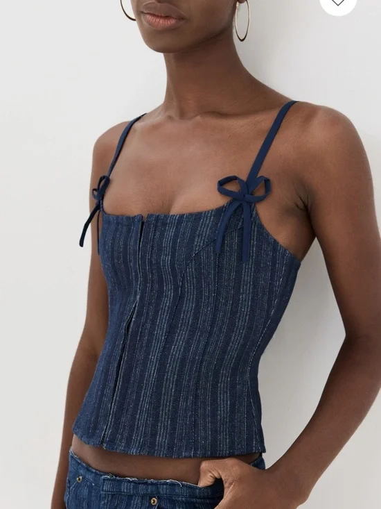 Lioness Charismatic Denim Corset top size Large Dark denim pinstripe - Picture 2 of 6